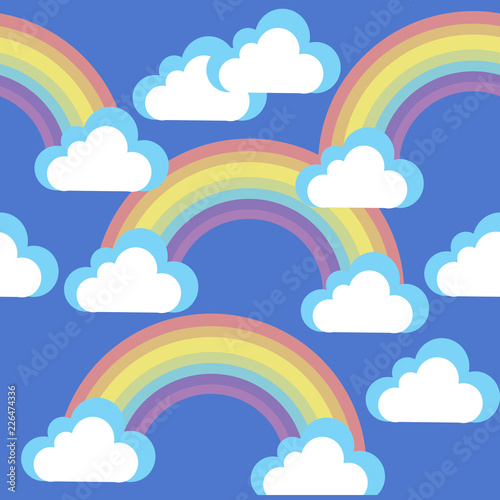 Cartoon sky with clouds and rainbows