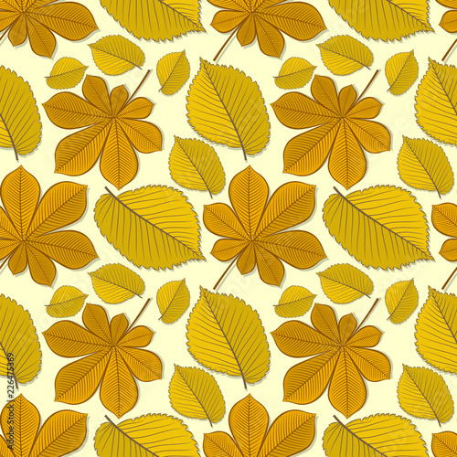 Seamless pattern with chestnut and elm autumn leaves. Vector illustration.