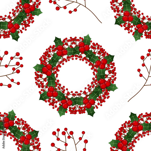 Red Berry Christmas Wreath on White Background