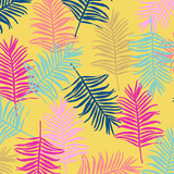 Tropical jungle leaves seamless pattern background. Colorful tropical poster design. Exotic leaves art print. Wallpaper, fabric, textile, wrapping paper vector illustration design
