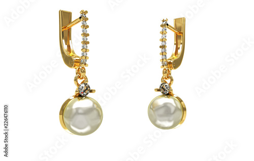 Orecchini di perle e diamanti su sfondo bianco isolato photo