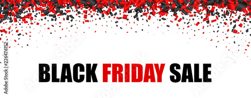 Black friday sale promotion banner with red confetti.