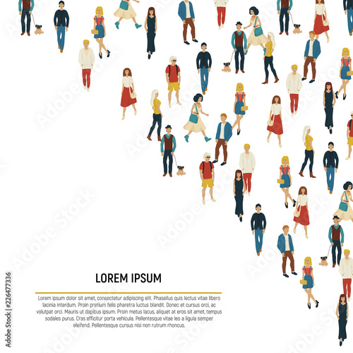 People crowd vevtor. Cartoon style illustration of young men and woman. Street style casual fashion isolated on white background.