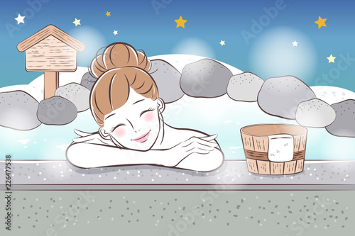 woman enjoy hot spring