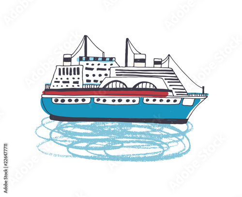 Ferry, luxurious passenger ship, liner, watercraft or vessel sailing in ocean