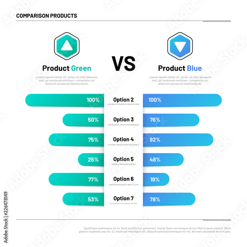 Comparison table. Graphs for product compare. Choosing and comparison content. Vector infographic concept comparison graph, compare chart illustration photo