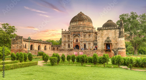 Bara Gumbad and Mosque Facades Lodi gardens or Lodhi gardens mausoleums in New Delhi, India photo