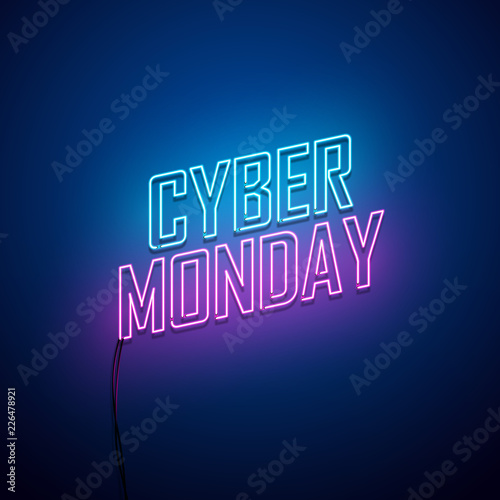 Cyber Monday background. Neon sign. Vector illustration.