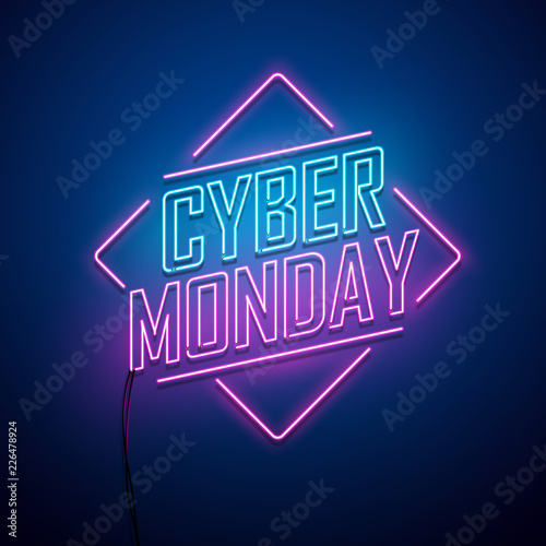 Cyber Monday background. Neon sign. Vector illustration.