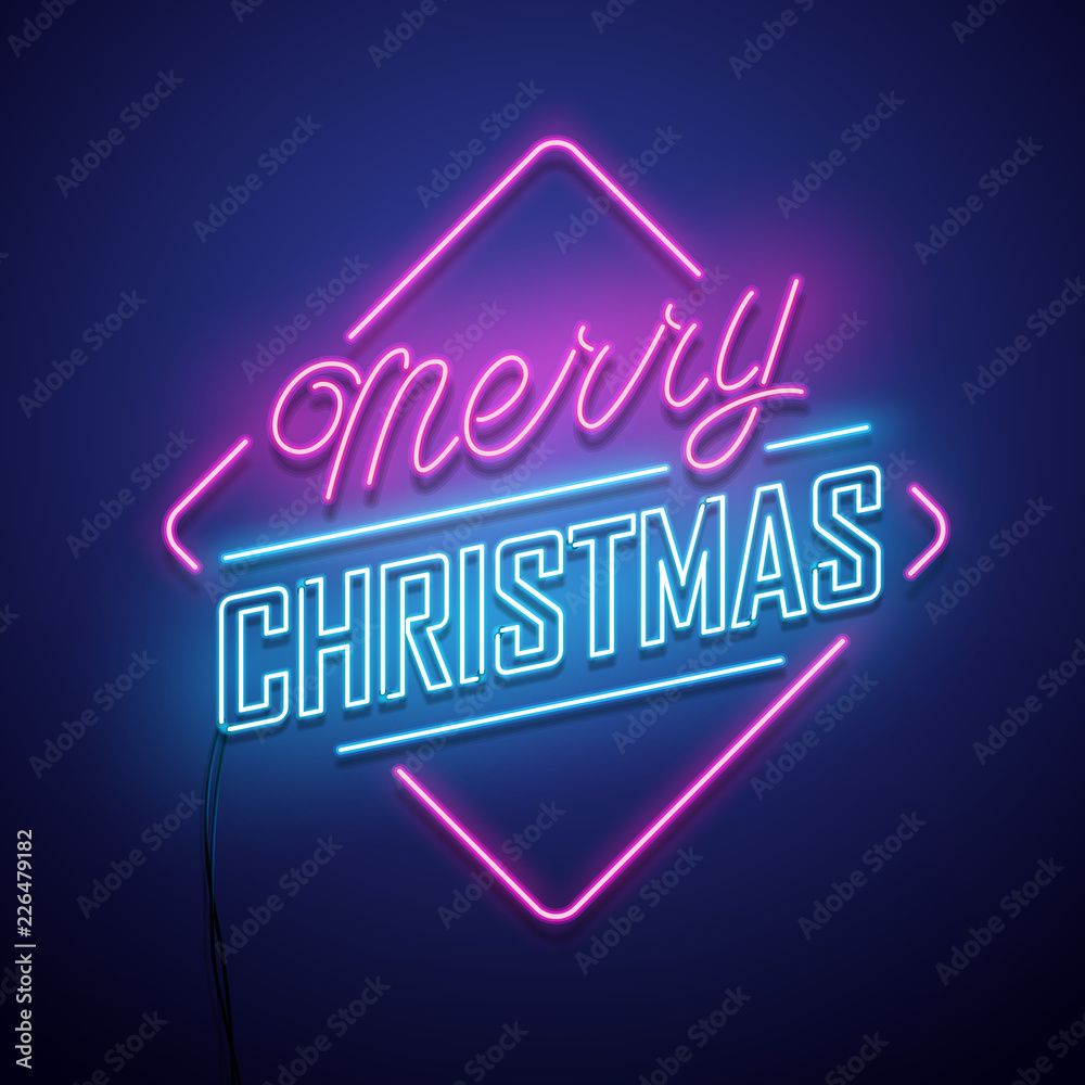 Fototapeta premium Christmas neon sign. Vector background. 