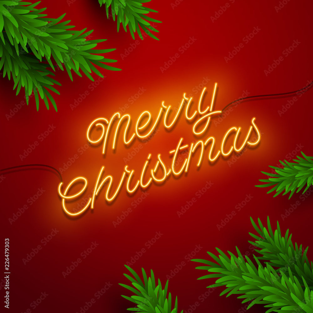 Christmas neon sign. Vector background. 