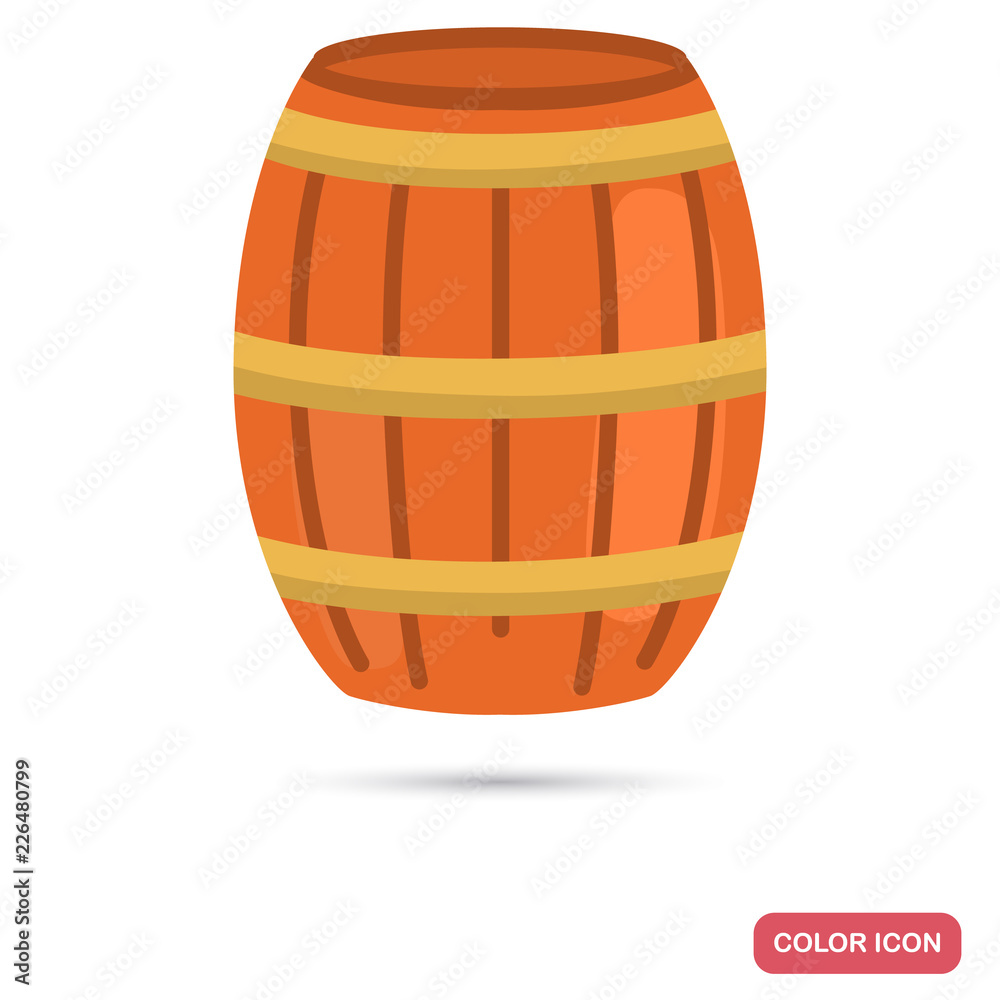 Wooden barrel with wine color flat icon Wooden barrel with wine color flat icon