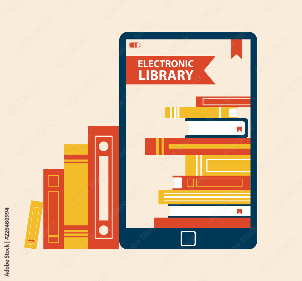 Electronic Library Poster Vector Illustration Electronic Library Poster Vector Illustration