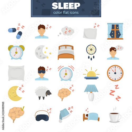 Sleeping color flat icons set