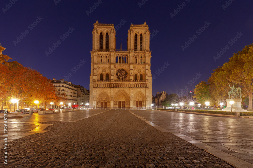 Paris. The building of the Cathedral of Notre Dame.