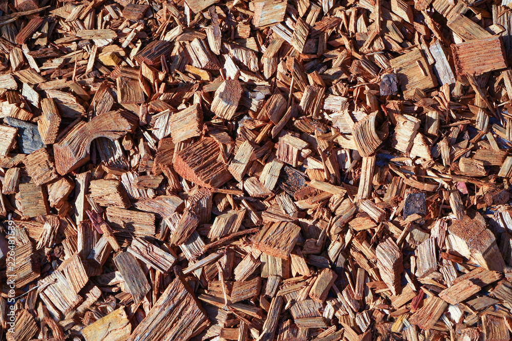 A pile of wood sawdust lies on the ground in sunny weather. A pile of wood sawdust lies on the ground in sunny weather.