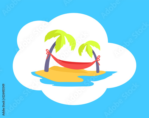 Seaside with Beach and Palms Vector Illustration