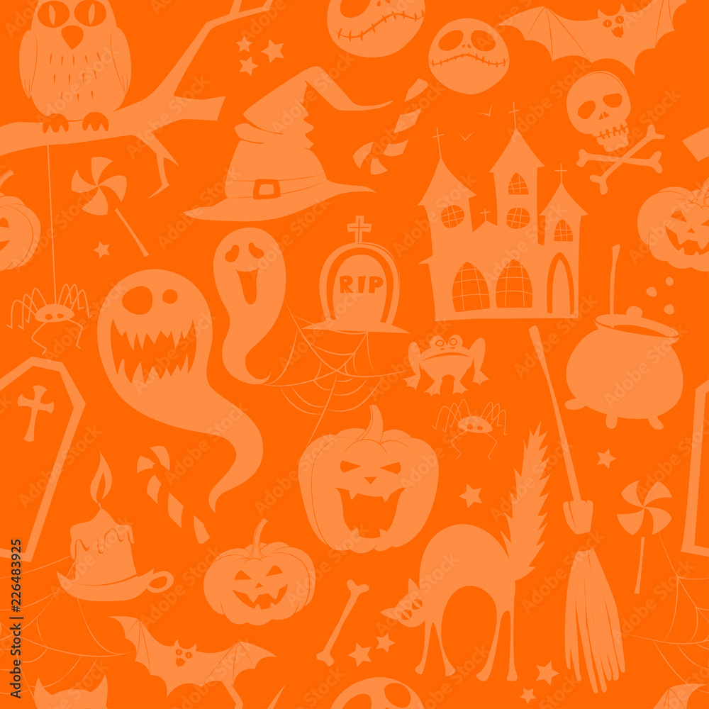 Orange pumpkin seamless background silhouette halloween party pattern