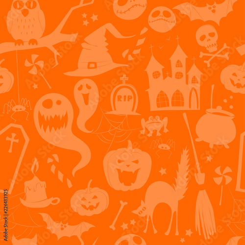 Orange pumpkin seamless background silhouette halloween party pattern