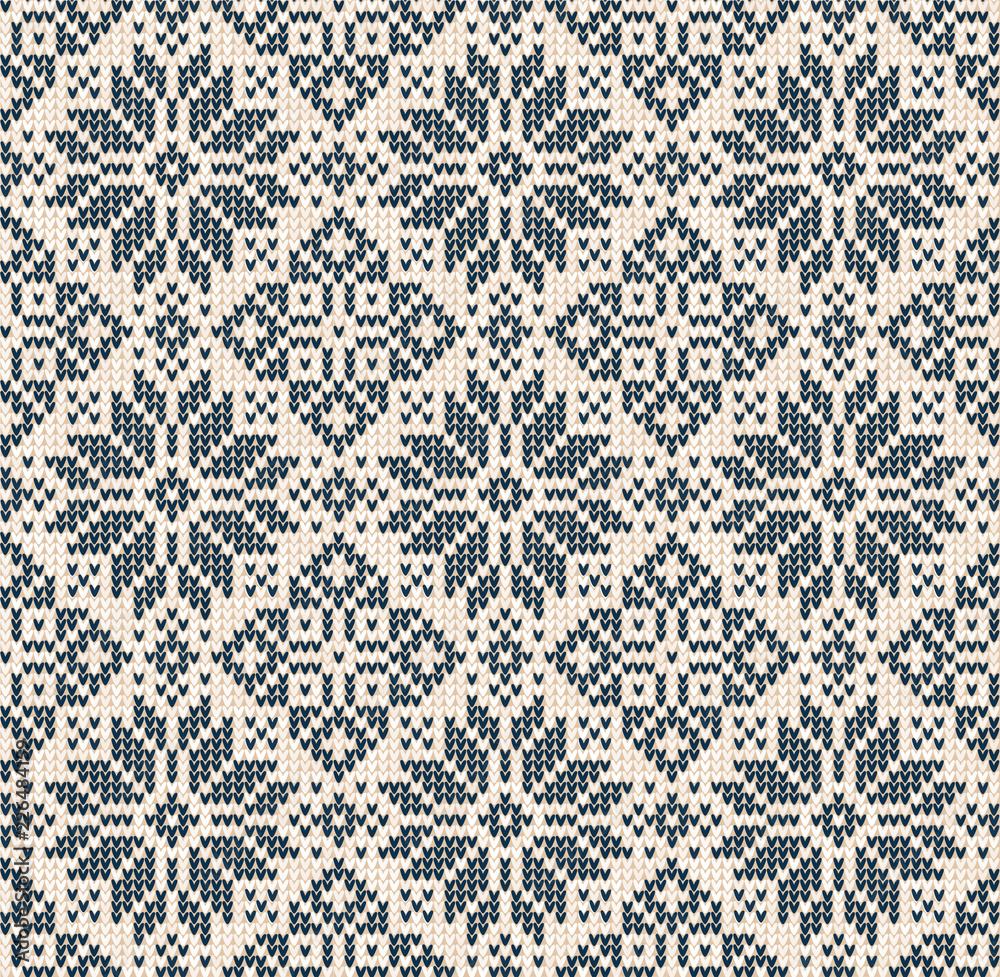 Ugly sweater Christmas Season Winter seamless background scandinavian ornaments.