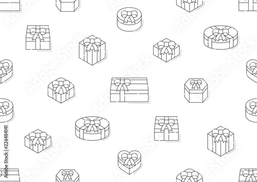 Gift box 3d isometric with shadow icon seamless pattern outline stroke set dash line design illustration isolated on white background, vector eps 10