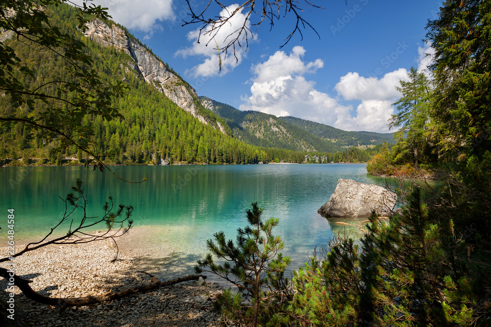 Braies lake (Lago di Braies), Dolomite Alps, Belluno, Italy