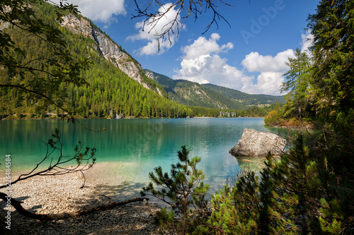 Fototapeta Naklejka Na Ścianę i Meble -  Braies lake (Lago di Braies), Dolomite Alps, Belluno, Italy