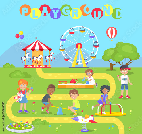 Playground with Attractions Full of Little Kids