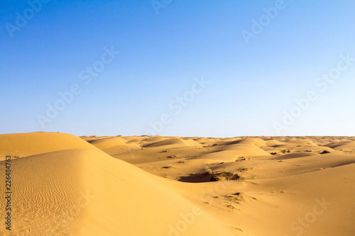 Sand dunes in the Maranjab desert, near Kashan, Iran, at sunset during a warm summer afternoon. Maranjab desert is one of the main landmarks of the region