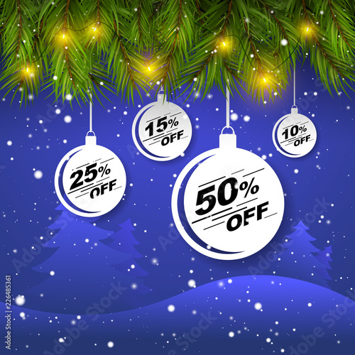 Christmas sale banner template. Vector Illustration. 