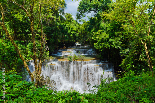 Huai Mae Khamin waterfall at Kanchanaburi , Thailand , beautiful waterfall, forest, waterfall with tree background