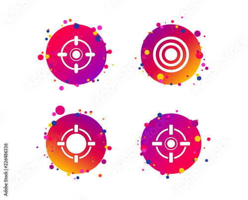 Crosshair icons. Target aim signs symbols. Weapon gun sights for shooting range. Gradient circle buttons with icons. Random dots design. Vector
