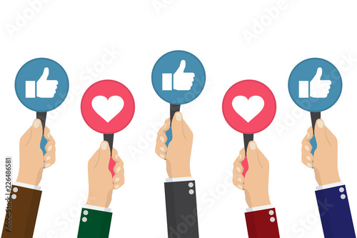 Hand of businessman,many hands with thumbs up feedback. Vector illustration