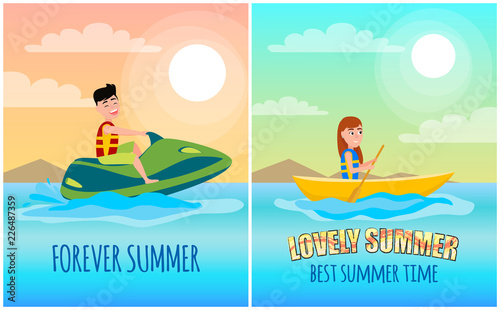 Forever Summer Posters Set Vector Illustration