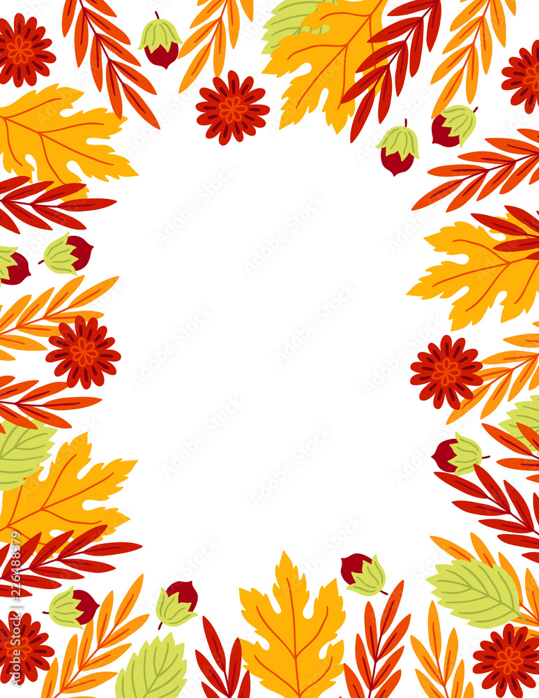Greeting card with flowers, hazelnut, leaves on white background Greeting card with flowers, hazelnut, leaves on white background
