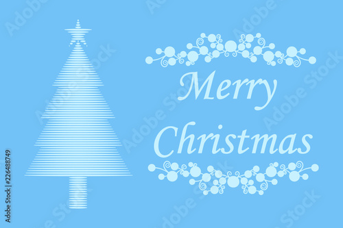 Felicitación de navidad azul con pino de navidad.