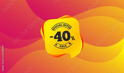 40 percent discount sign icon. Sale symbol. Special offer label. Wave background. Abstract sale shopping banner. Template for design. Vector