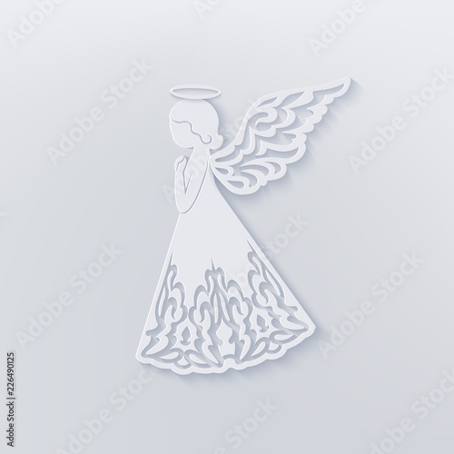 Merry Christmas card with angel, ornamental wings
