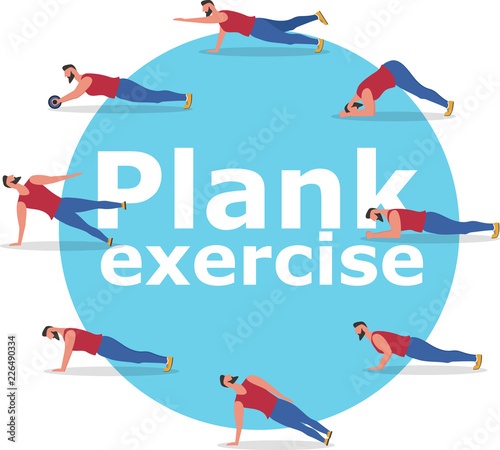 Fitness man doing planking exercise banner