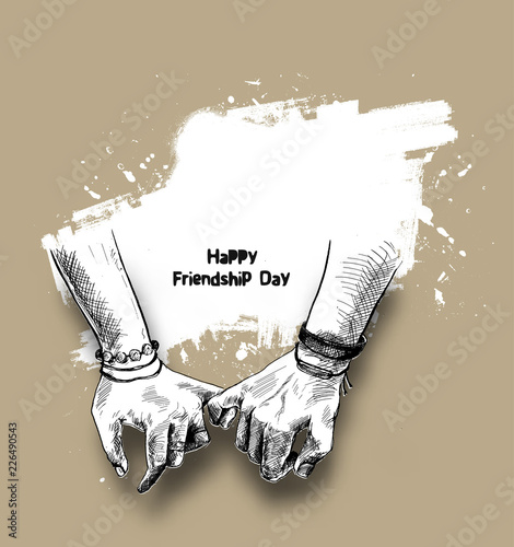 Friendship day with holding promise hand, Hand Drawn Sketch Vector illustration.