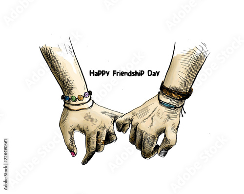 Friendship day with holding promise hand, Hand Drawn Sketch Vector illustration.