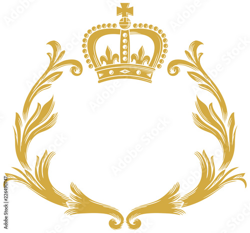 crown and stylized floral wreath - vintage design 