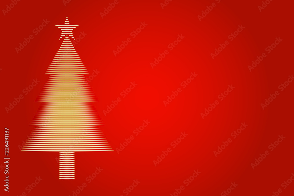 Felicitación de navidad roja con pino dorado. 