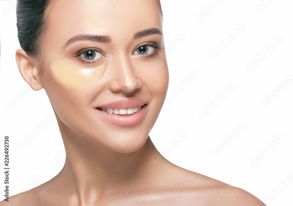 Fototapeta premium face with lifting eye patches moisturizing skin under the eyes