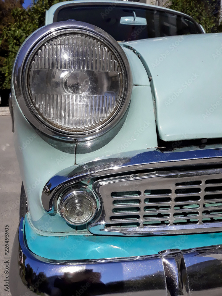 Close Up photo of retro car headlight