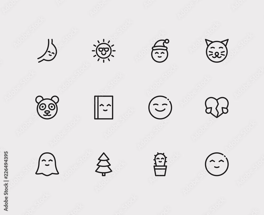 Emoji icons. Set of cute cactus emoji, book cute read and human ...