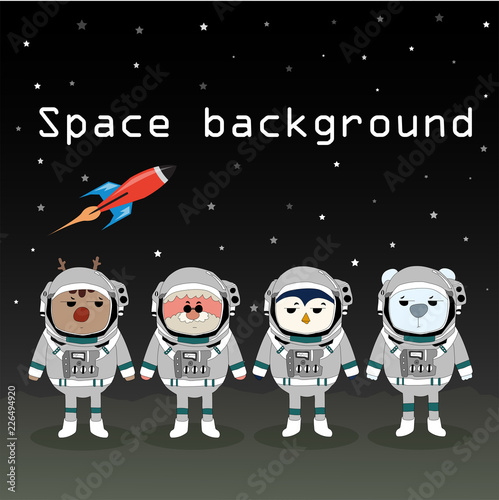 Merry Christmas and Happy New Year  with Reindeer, Santa and colleague on moon space, Business and Christmas advertising concept. design vector