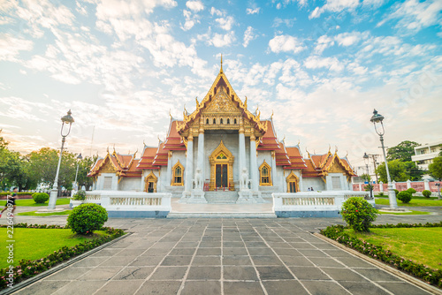 Photography Marble buddhist Bangkok Wat Benchamabophit temple evening sunset sky with cloud