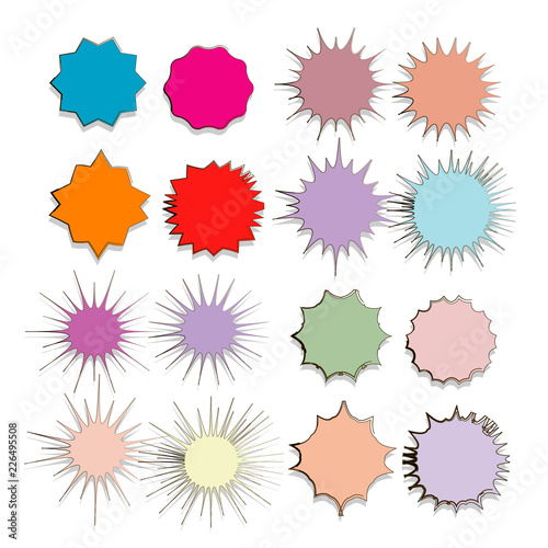 collection of doodle hand drawn starburst icon,symbol,sticker,label,banner in color style.isolated on white background