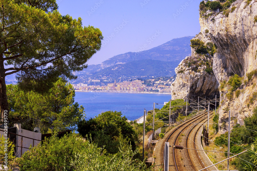 Panoramic view of the gulf of Menton and Cap Martin in a summer day